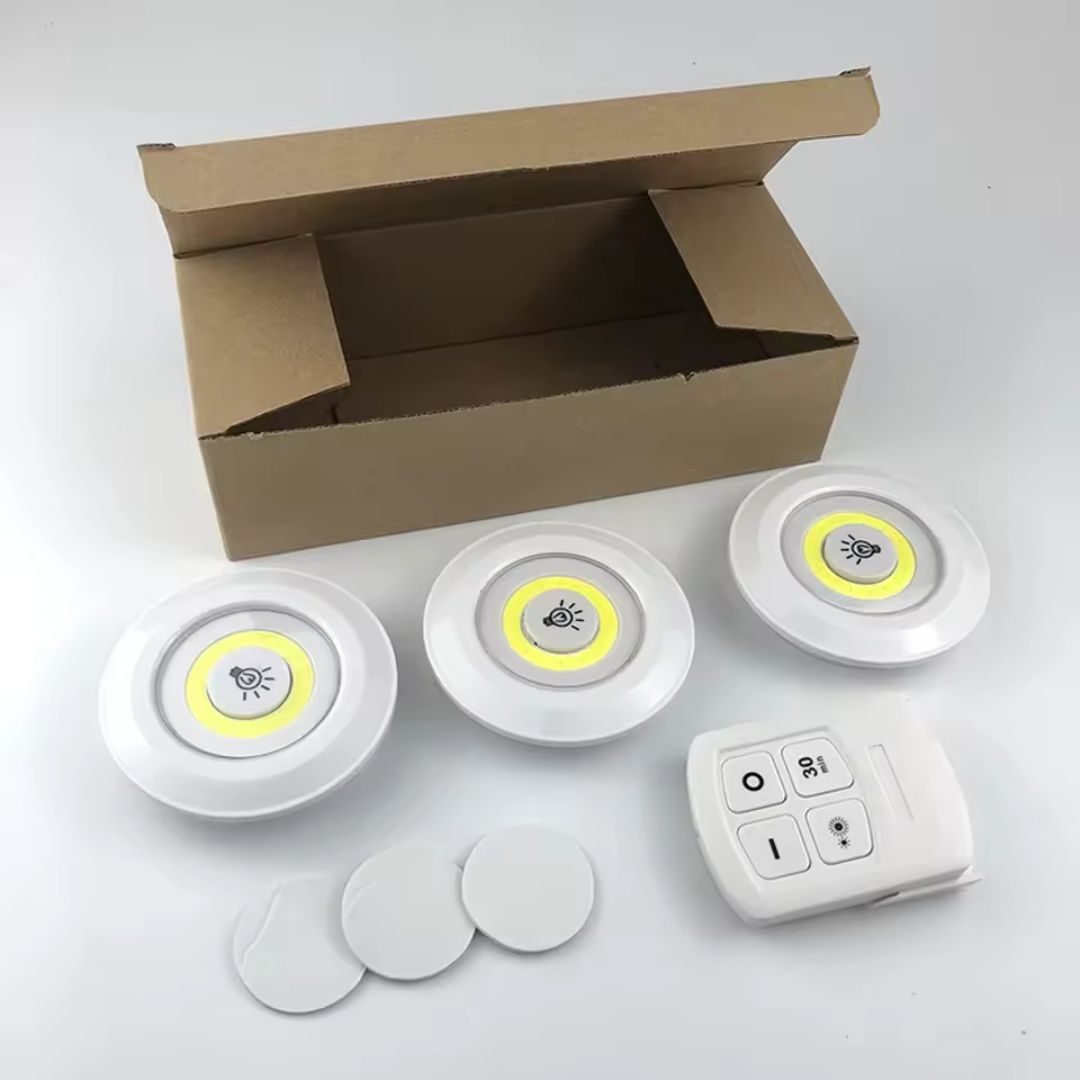 Set 3 Lămpi LED cu Telecomandă – Intensitate Reglabilă, Lipire Fără Urme, Iluminat Modern și Eficient