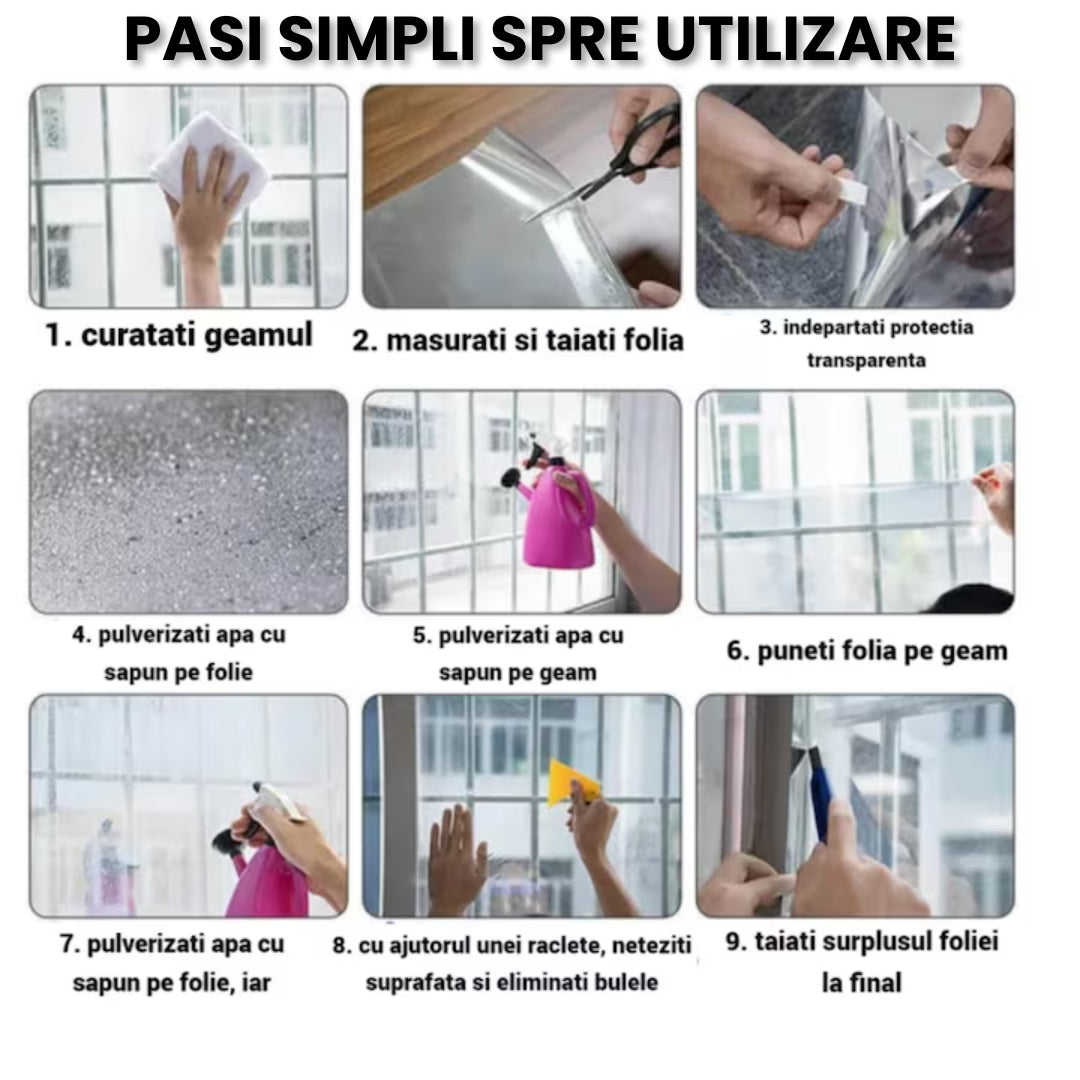 Folie Autocolantă pentru Geam cu Efect Real de Oglindă, Protecție UV și Control Termic – 300×60 cm