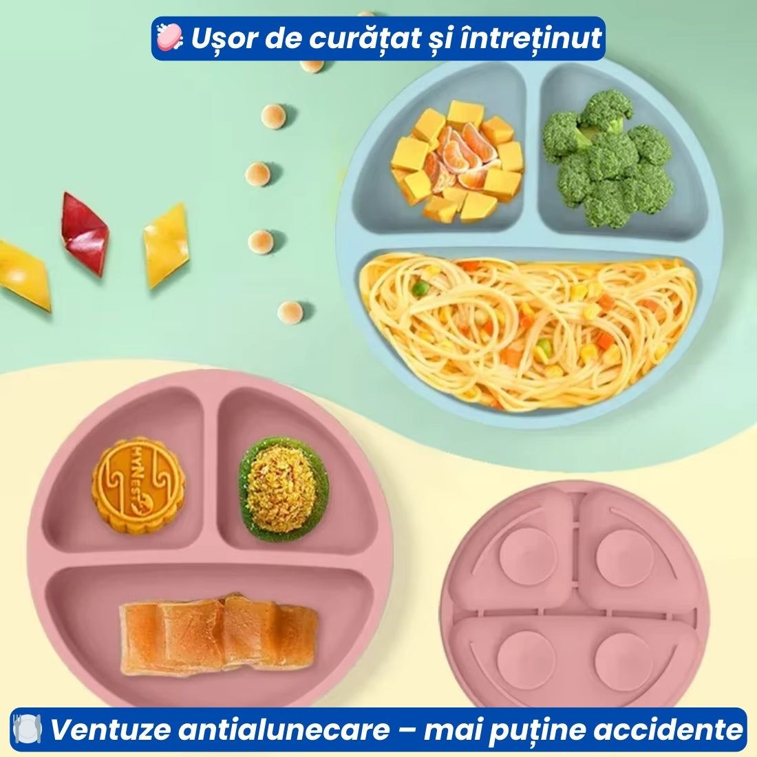 Set Premium Hrănire Bebeluși cu Farfurie, Bol, Bavetică și Tacâmuri din Silicon