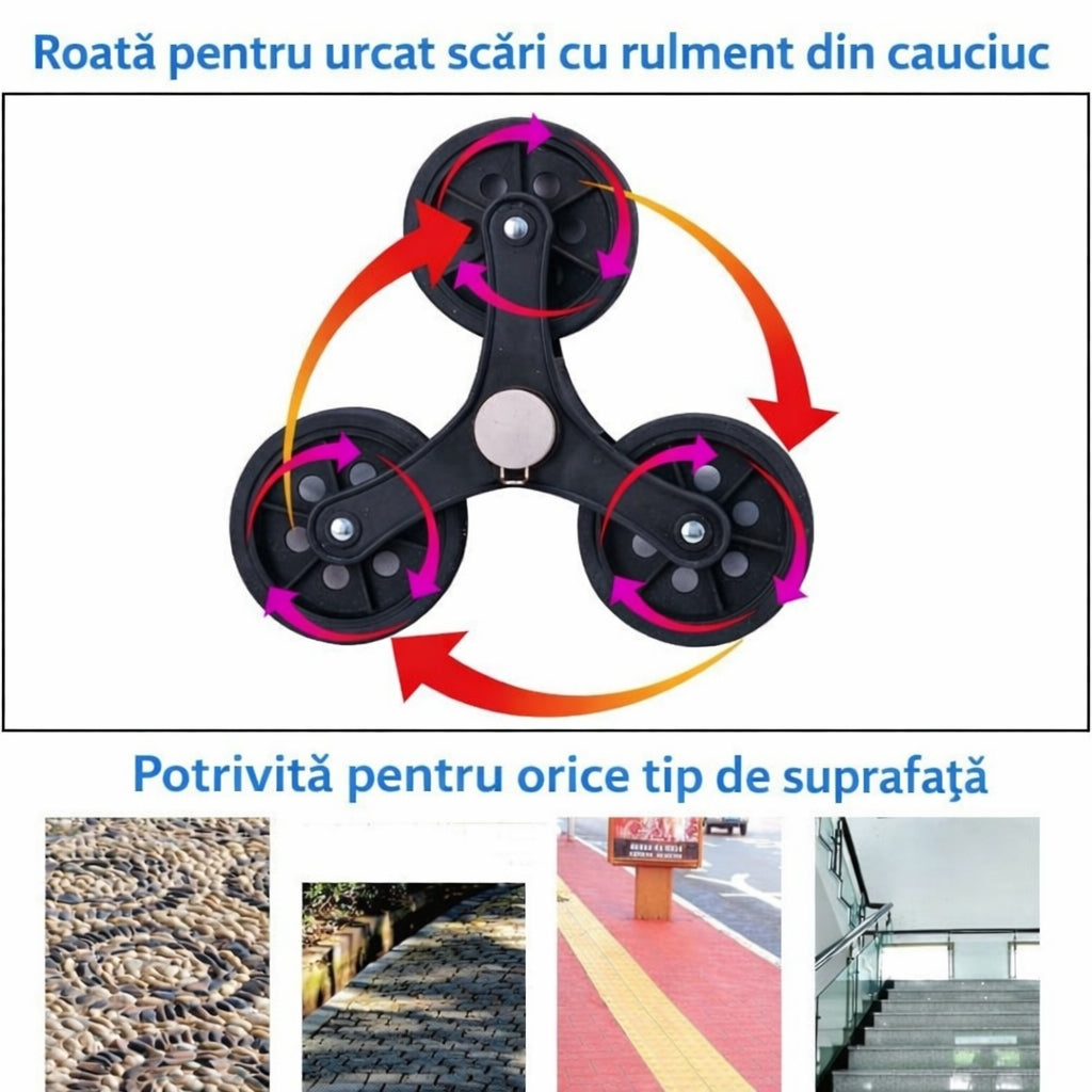 Cărucior Transport Cumpărături cu 6 Roți, Geantă Impermeabilă și Cadru Stabil