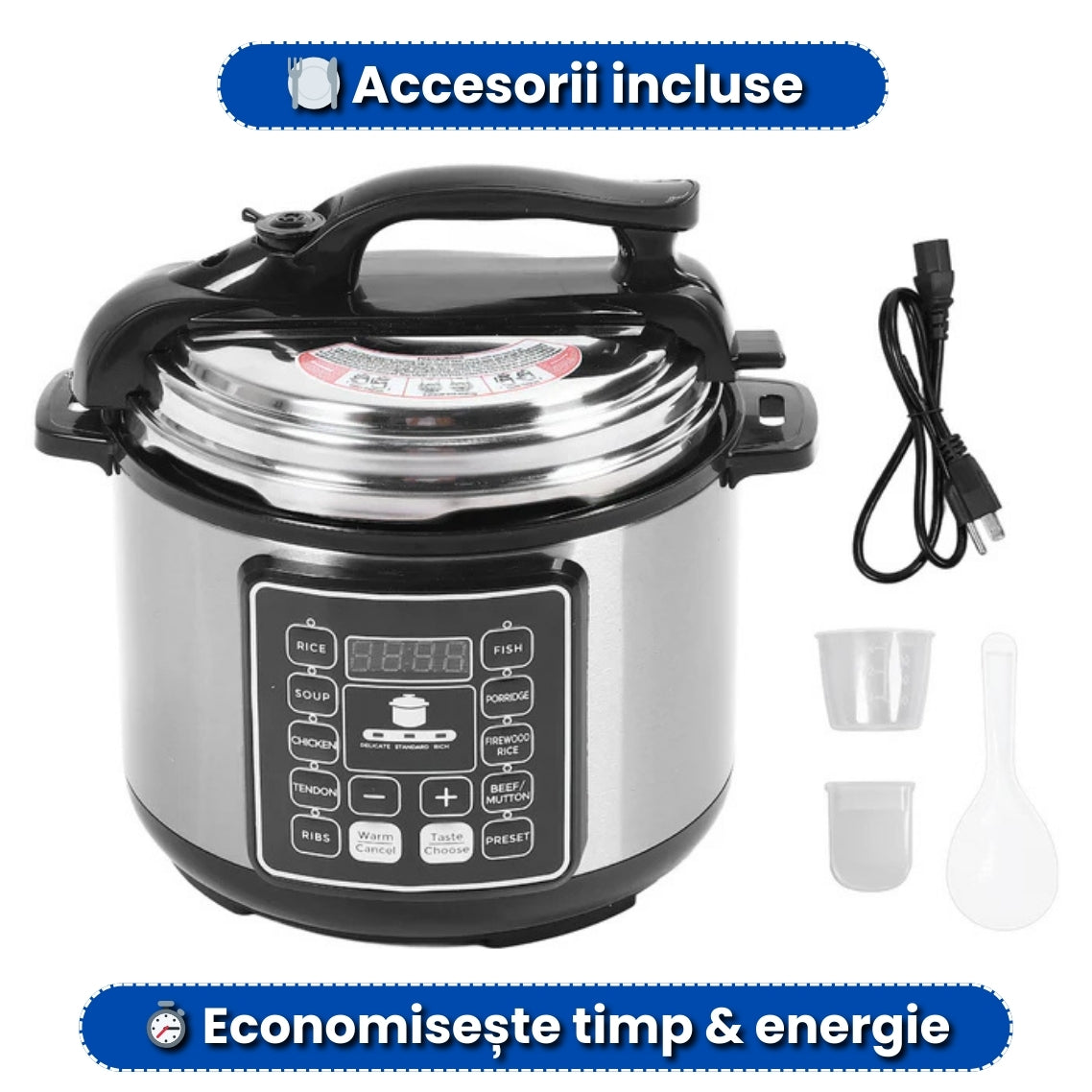 Oală Sub Presiune Electrică 6L – 1050W, Panou Digital cu Multe Programe