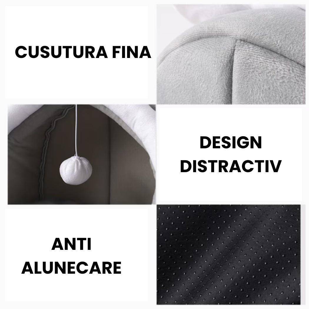 Pat pentru Pisici – Design Semi-Închis Gri, Moale, Călduros și Rezistent