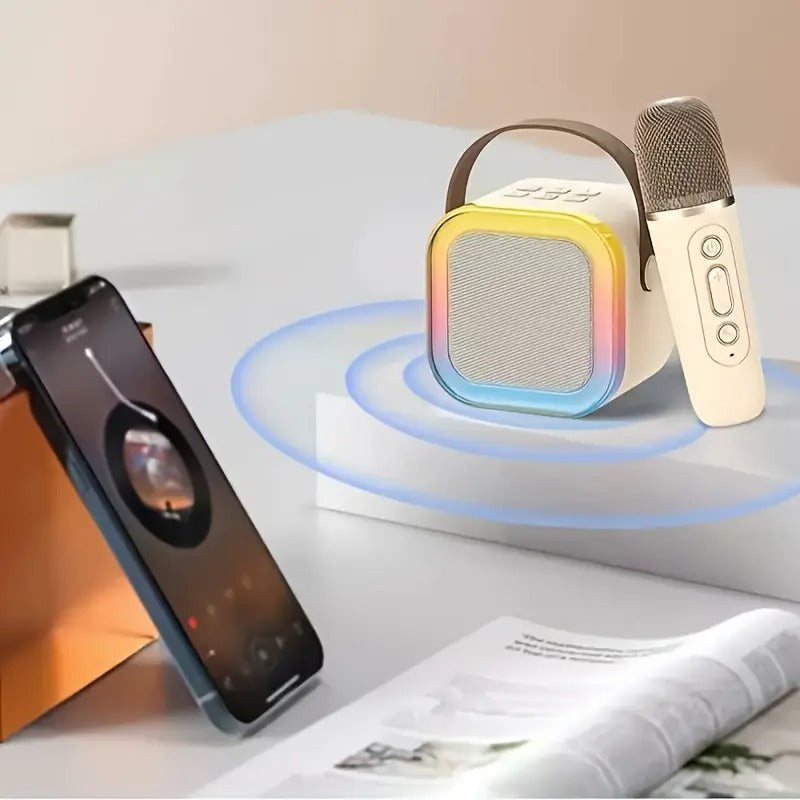 Set Karaoke cu 2 Microfoane și Boxă Portabilă cu Bluetooth și Lumini RGB + CADOU