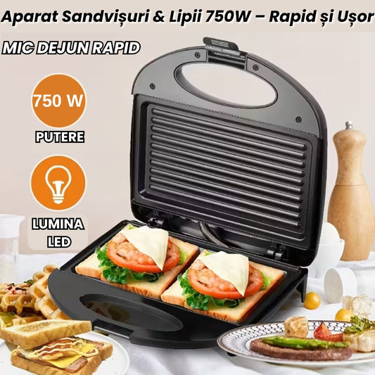 Sandwich Maker Electric –  Putere 750W, Plăci Antiaderente