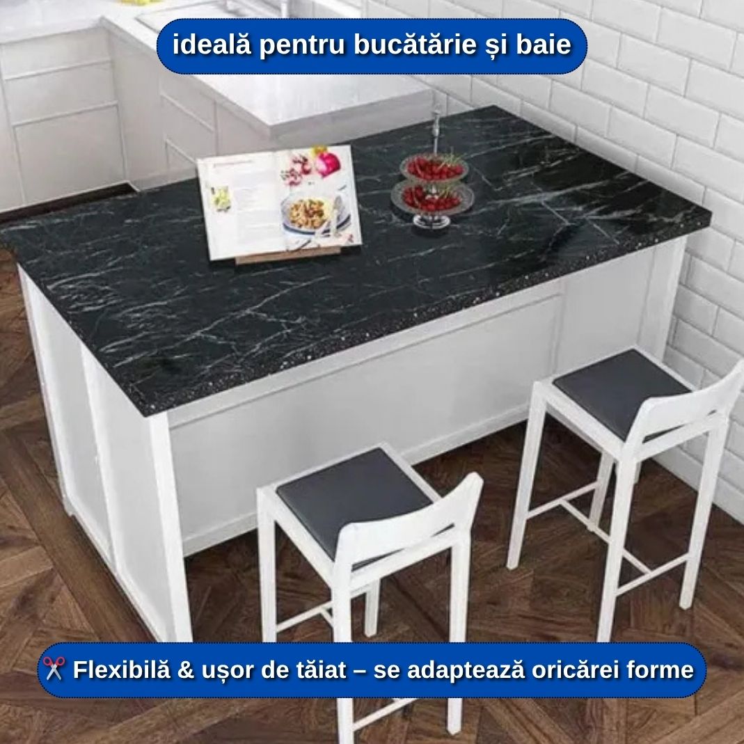 Folie Decorativă Autoadezivă Marmură Neagră pentru Mobilă și Blaturi