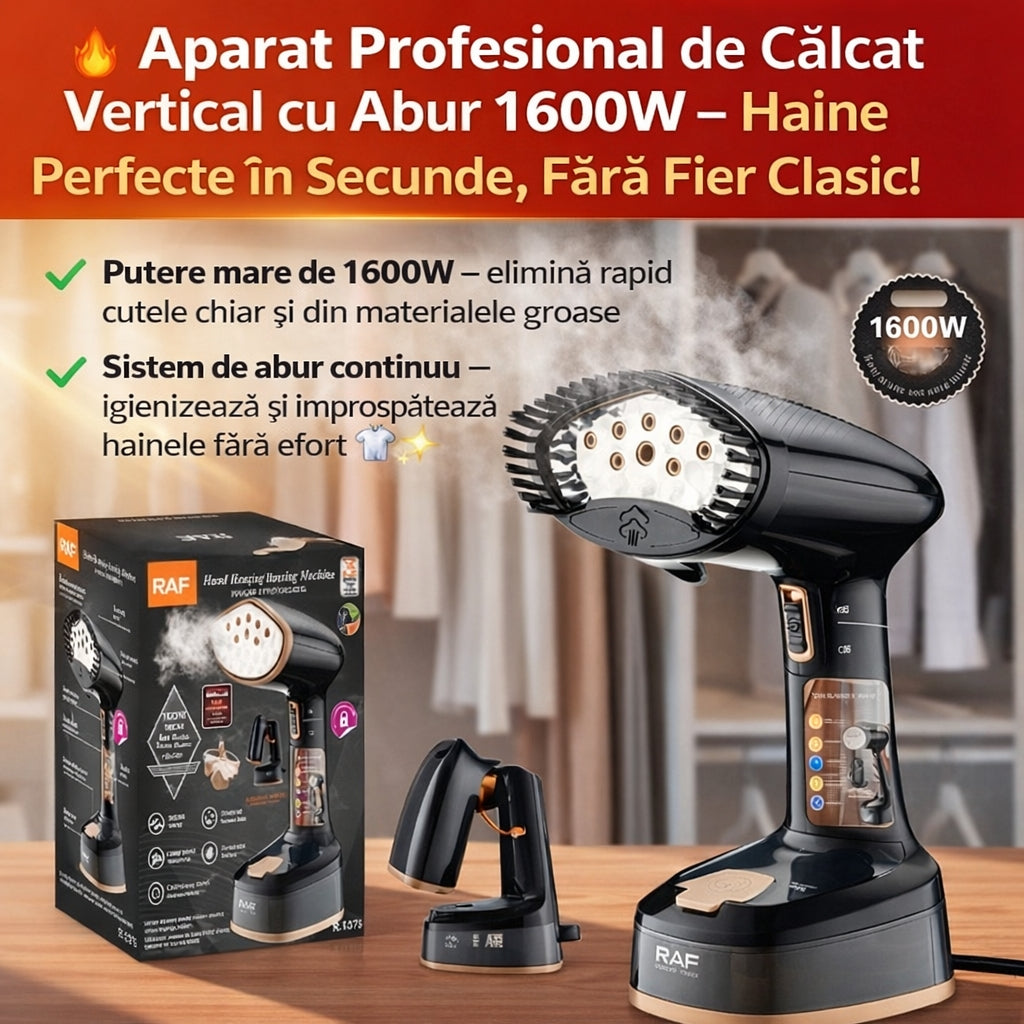 Aparat de Călcat Vertical cu Abur 1600W – Haine Perfecte în Secunde