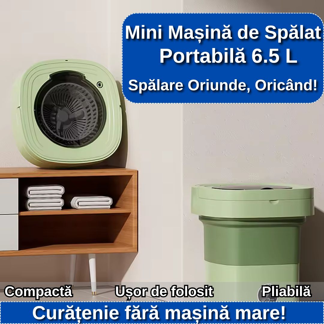 Mini Mașină de Spălat Portabilă 6.5 L – Pliabilă, Silențioasă, Eficientă