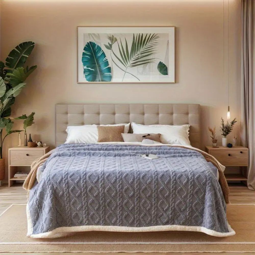 Pătură Cocolino Groasă Dublă, Super Soft, Tip Tricotaj, cu Blăniță - 200 x 230 cm