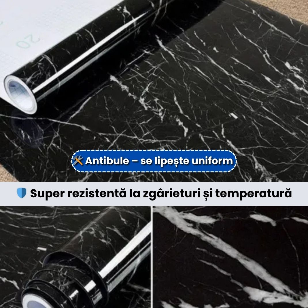 Folie Decorativă Autoadezivă Marmură Neagră pentru Mobilă și Blaturi