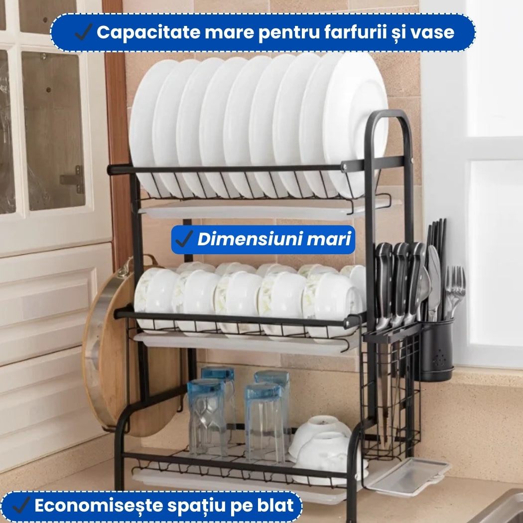 Suport pentru Vase cu 3 Niveluri – Organizator Modern pentru Bucătărie din Metal