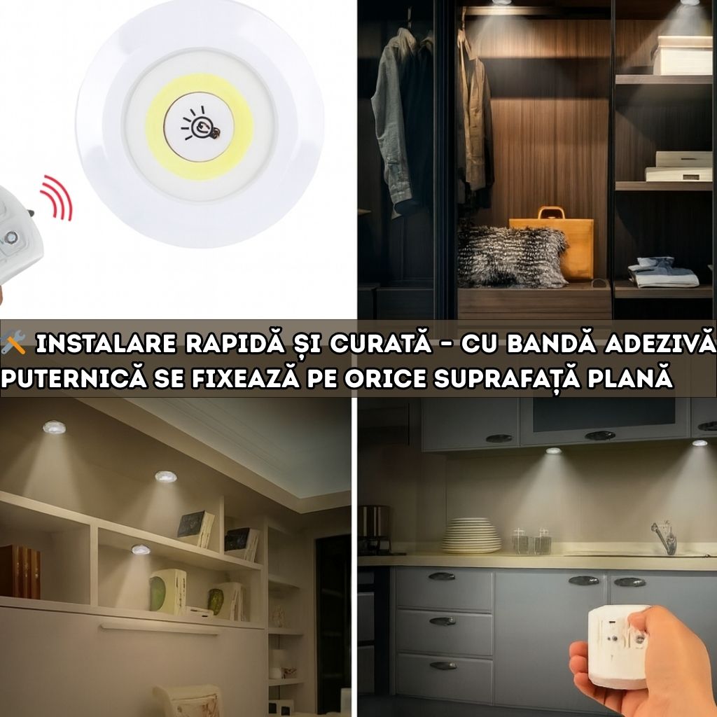 Set 3 Lămpi LED cu Telecomandă – Intensitate Reglabilă, Lipire Fără Urme, Iluminat Modern și Eficient
