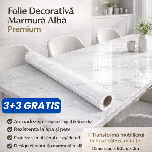Set de 6 Folii Decorative Autoadezive Marmură Albă Premium – 60×300 cm