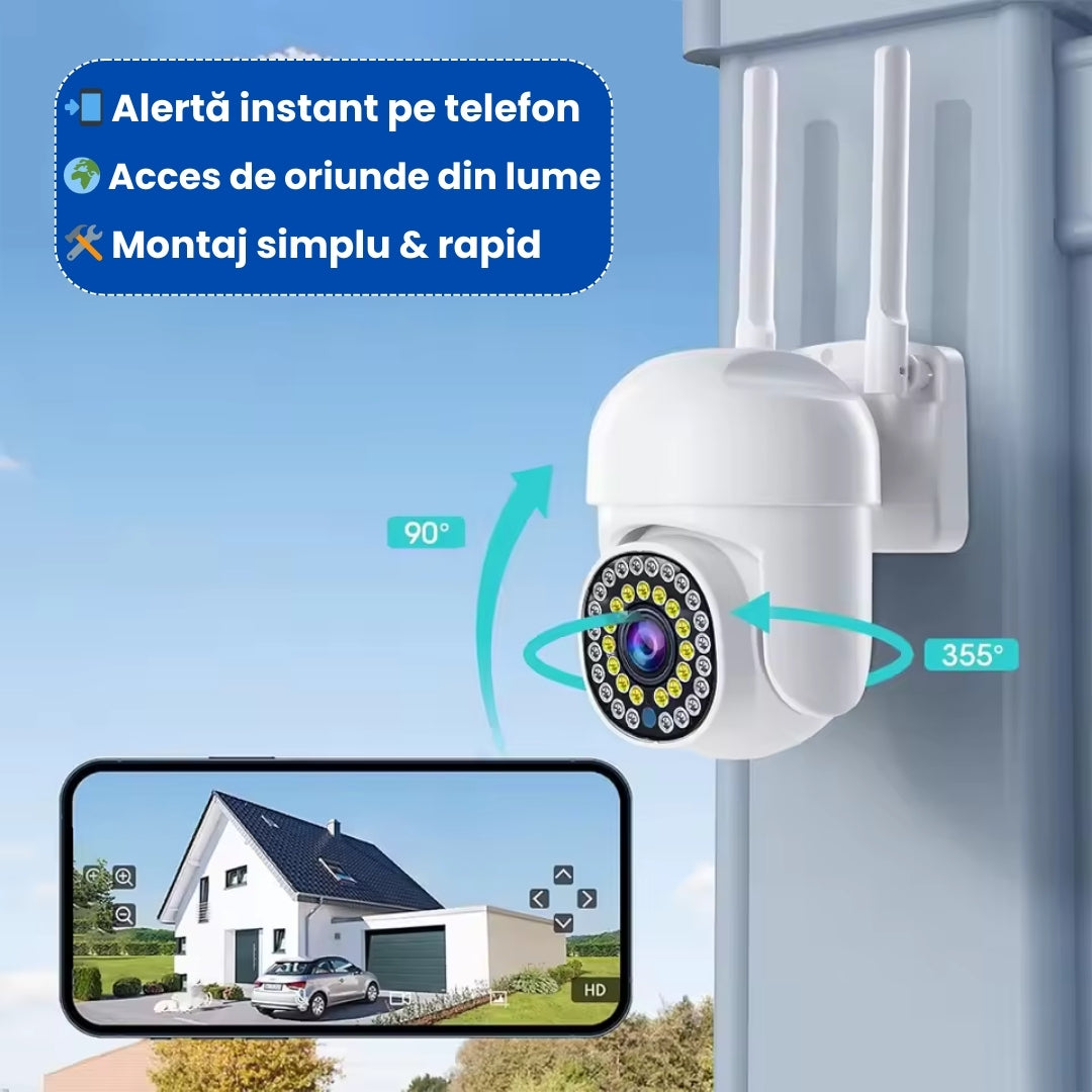 Set 4 Camere Supraveghere WiFi Exterior cu Senzor Mișcare, Vedere Nocturnă și Control din Telefon