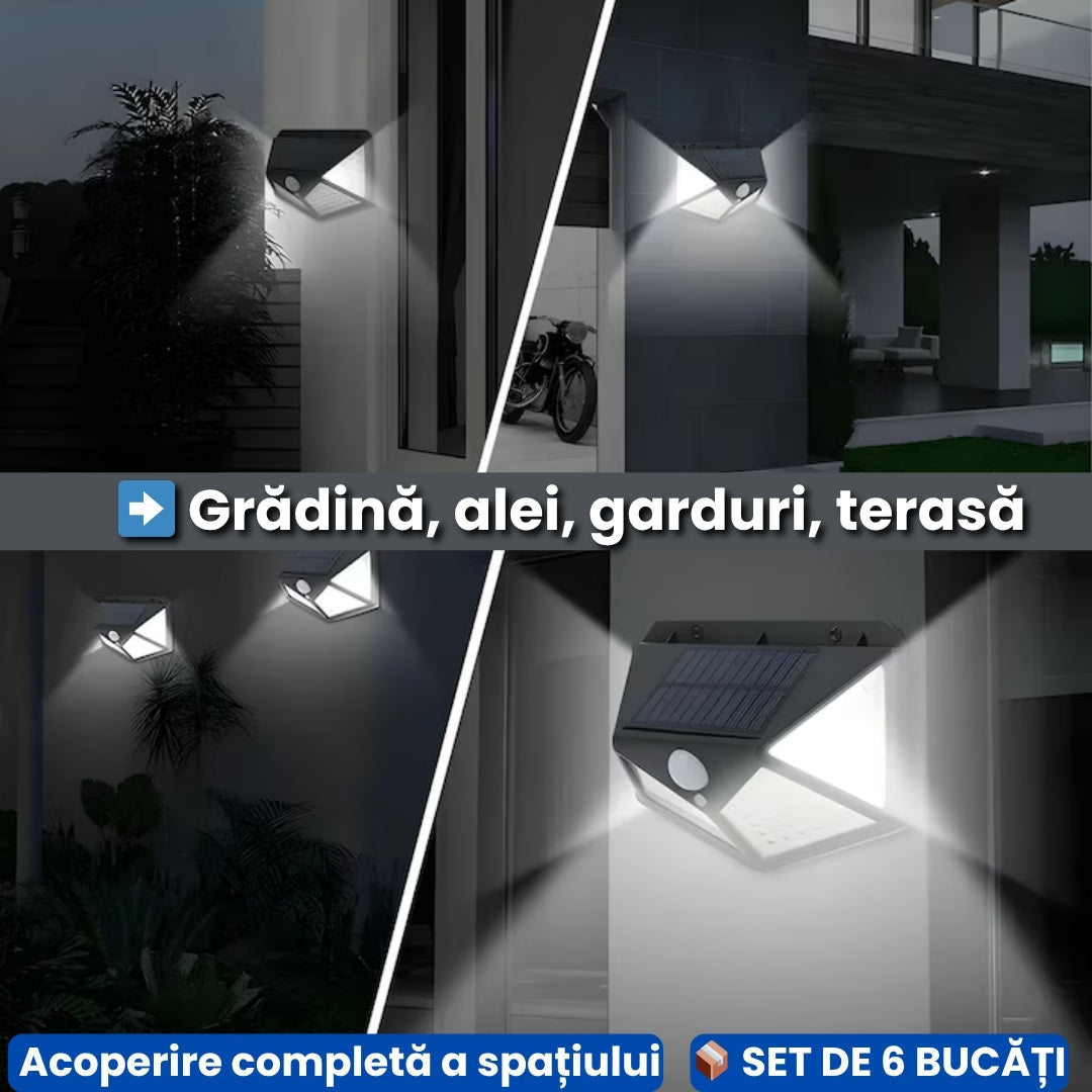 Set 6 Lămpi LED Solare cu Senzor de Mișcare – Iluminare Puternică pentru Exterior
