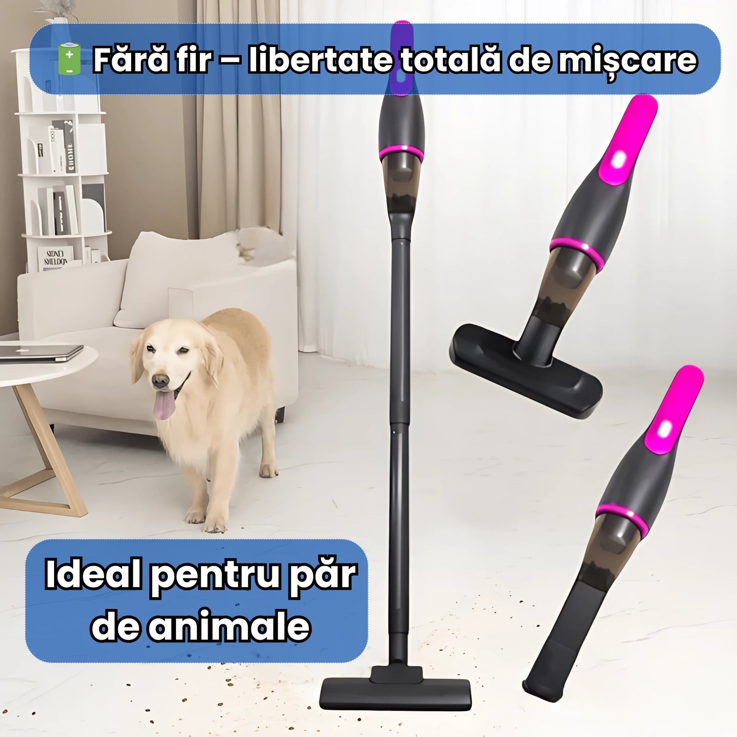 Aspirator Fără Fir 3 în 1 – 2000 mAh, Accesorii Multiple Incluse