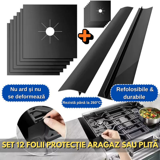 Set 12 Folii Protecție Aragaz sau Plită – Refolosibile, Rezistente până la 260°C, Ușor de Curățat