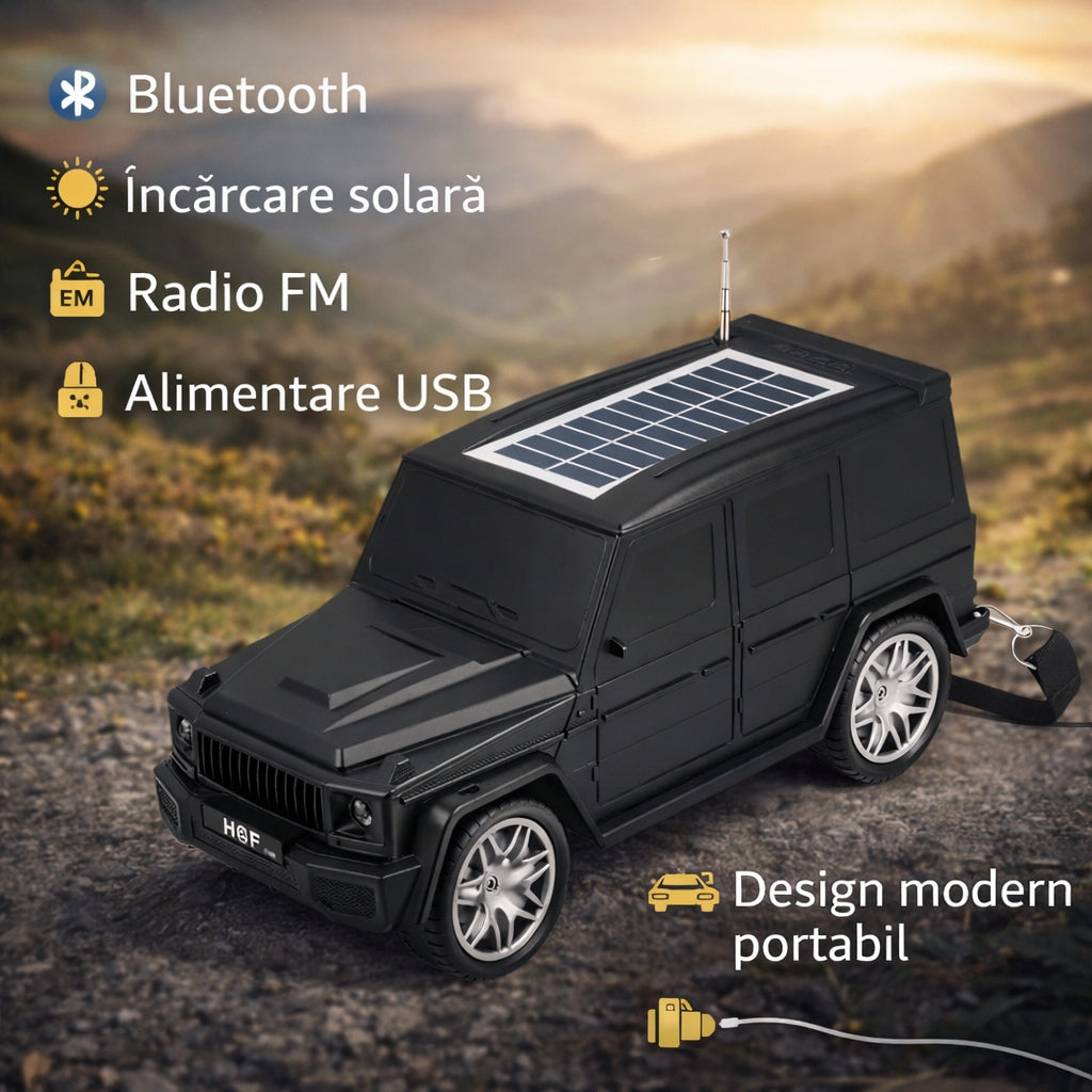 Boxă Portabilă Tip Mașină cu Încărcare Solară și Bluetooth 5.0