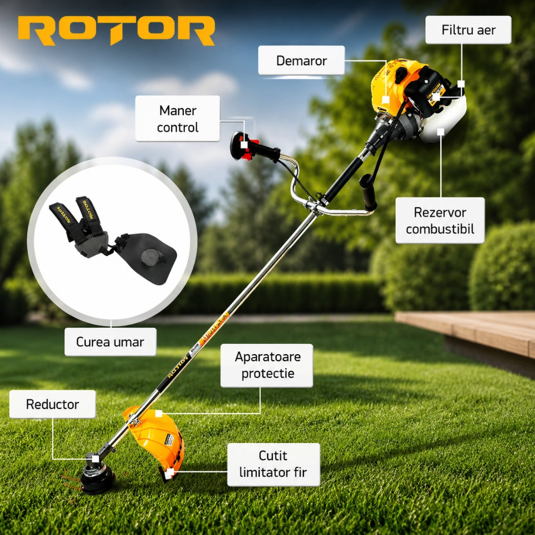 Motocoasă pe Benzină ROTOR 4.7CP – Putere Extremă pentru Orice Tip de Vegetație