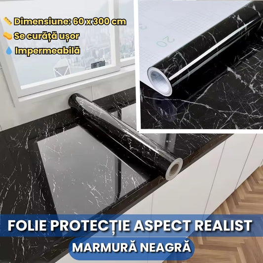 Folie Autocolantă Marmură Neagră/Alba – 60x300 cm, Rezistentă & Realistă