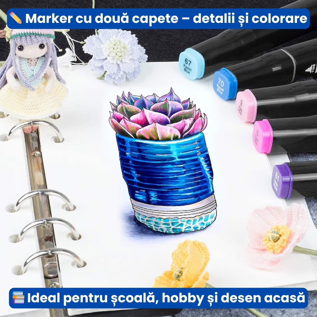 Set Profesional 36 Markere Colorate Touch, Culori Vibrante, Vârf Subțire și Lat