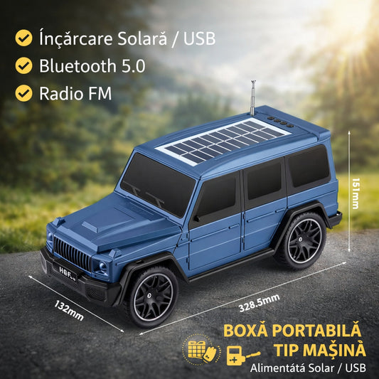 Boxă Portabilă Tip Mașină cu Încărcare Solară și Bluetooth 5.0