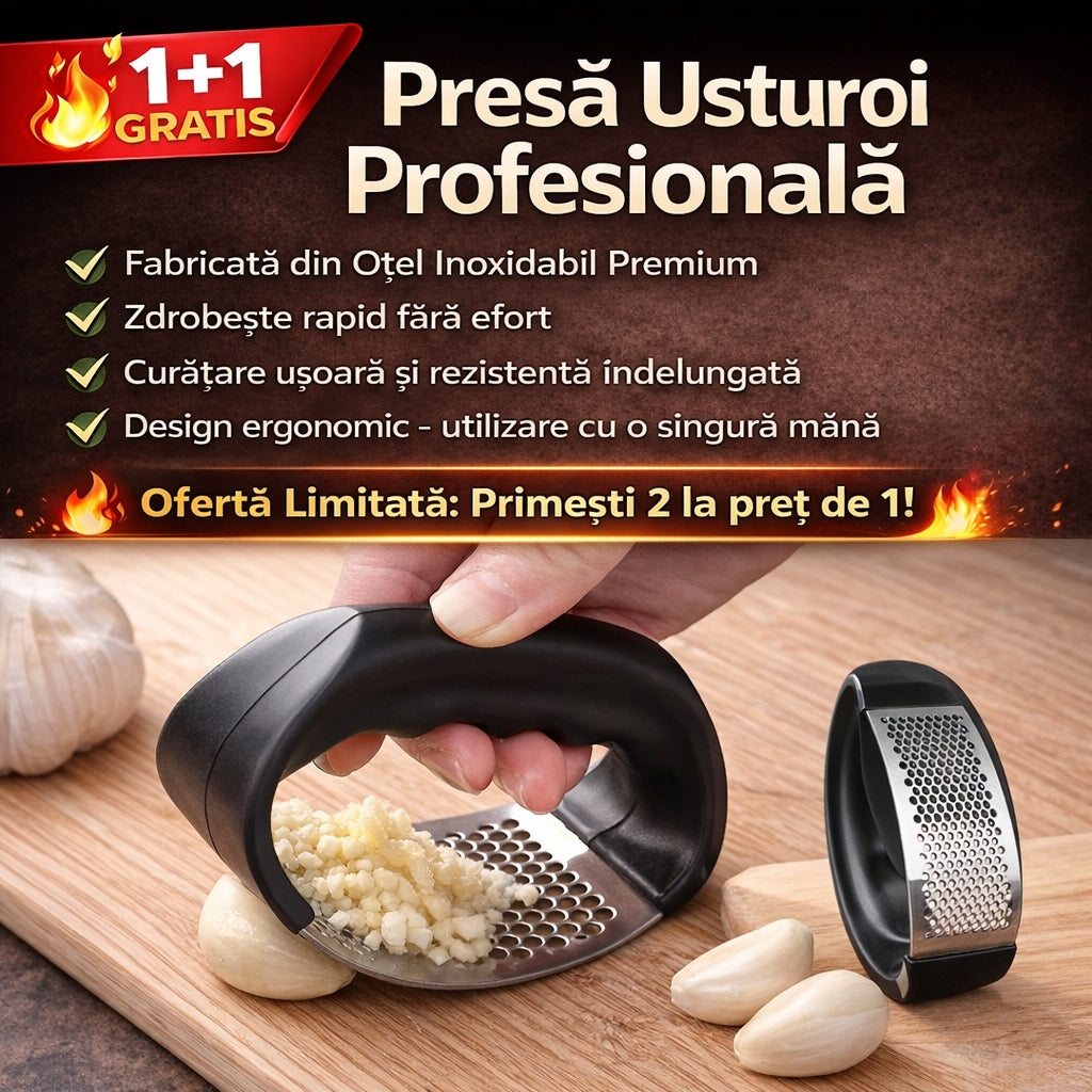 Set de 2 Prese Usturoi Profesionale din Oțel Inoxidabil Premium – Zdrobire Rapidă