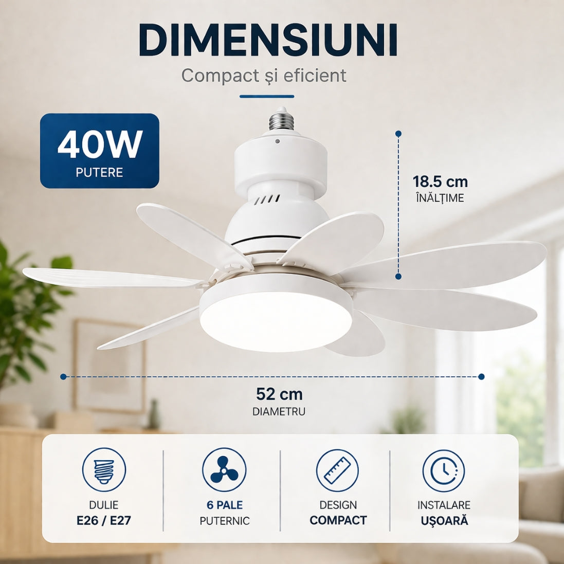 Ventilator de Tavan cu Lumină LED 40W, Telecomanda – Răcoare și Confort în Orice Sezon