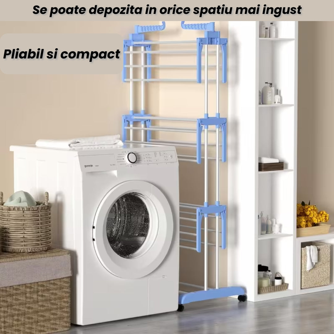 Suport de Rufe Pliabil cu 3 Niveluri și Roți Mobile - Capacitate Mare, Spațiu Maxim