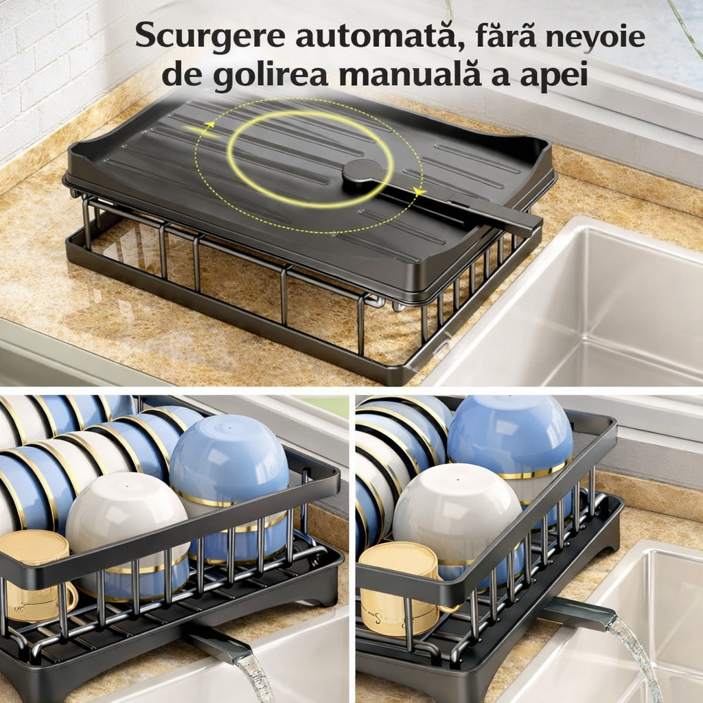 Raft Scurgere Vase cu Două Etaje, Organizator Bucătărie cu Tavă Colectare Apă