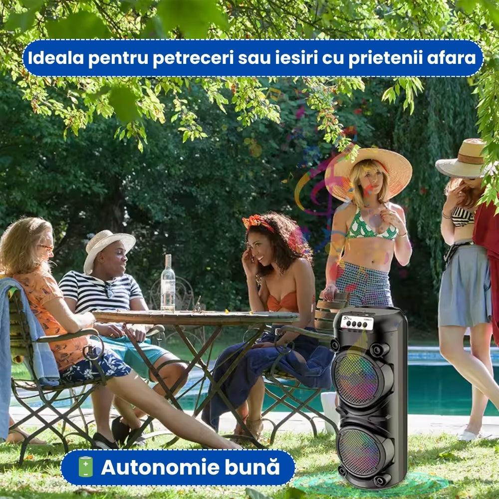 Boxă Portabilă 120W cu Lumini RGB – Sunet Puternic & Microfon Inclus