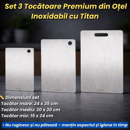 Set 3 Tocătoare Premium din Oțel Inoxidabil cu Titan – Rezistente și Igienice