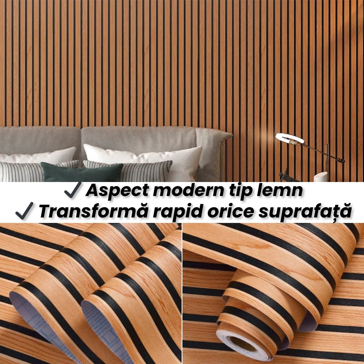 Set de 6 folii Autocolante pentru Mobilier și Pereți – Design Lemn Modern