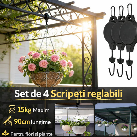 Set 4 Scripeti Reglabili pentru Plante –Ajustare Rapidă până la 90cm, 15KG Capacitate