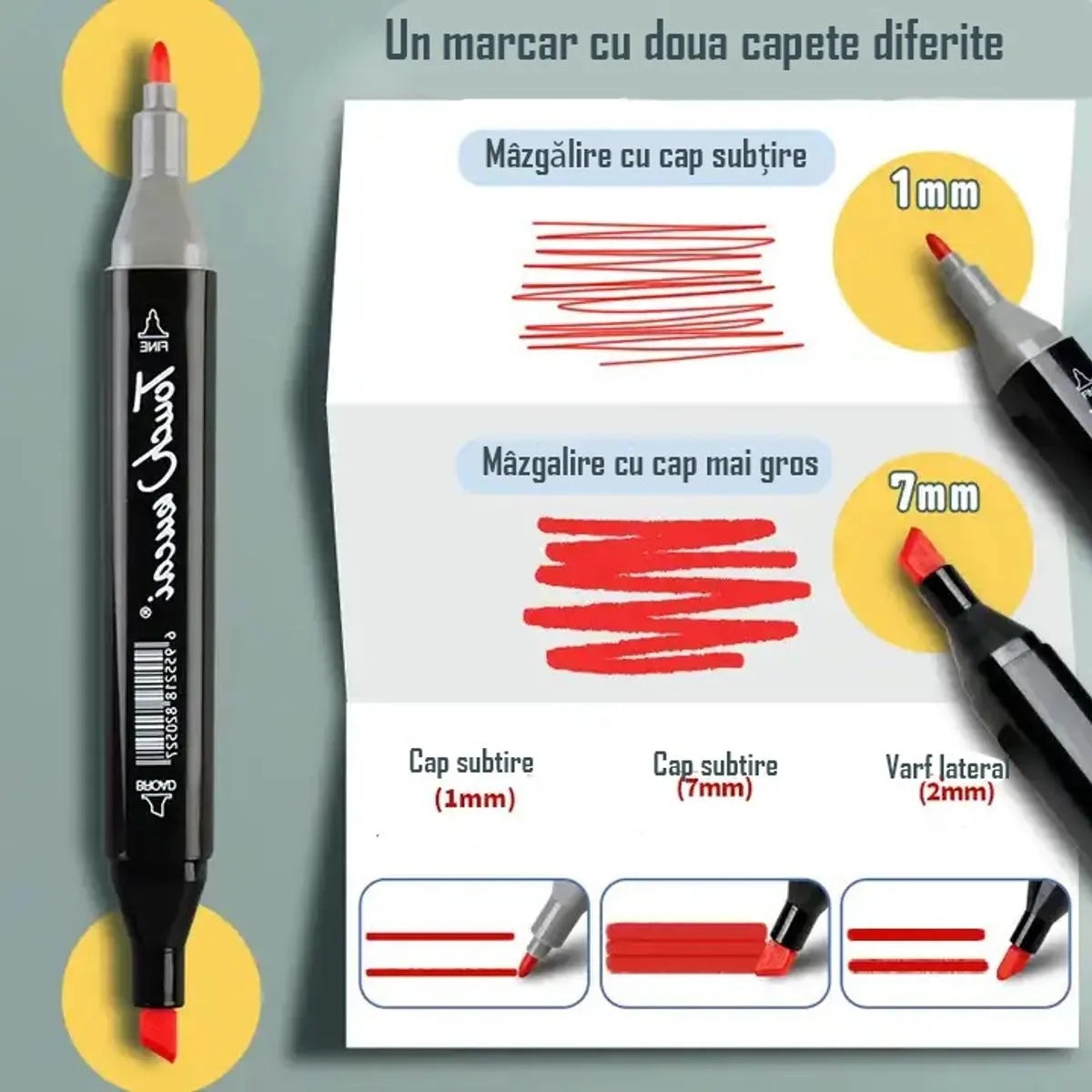 Set Profesional 36 Markere Colorate Touch, Culori Vibrante, Vârf Subțire și Lat