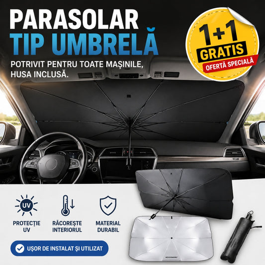 Set de 2 Parasole Auto Tip Umbrelă – Protecție UV + Interior Răcoros, Montare în 3 Secunde