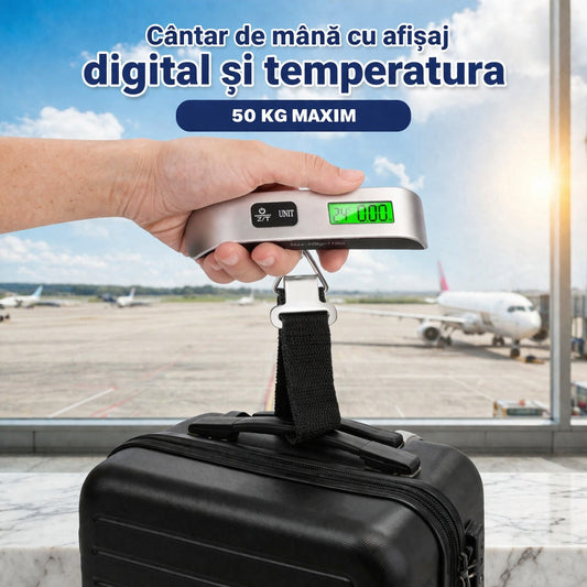Cântar Digital Portabil pentru Bagaje, Sacose – Max 50KG cu Afișaj LCD si temperatura