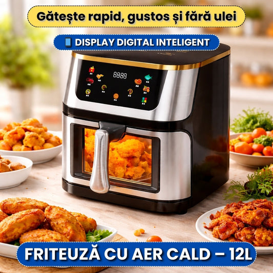 Friteuză cu Aer Cald – 12L | Gătește Rapid, Fără Ulei
