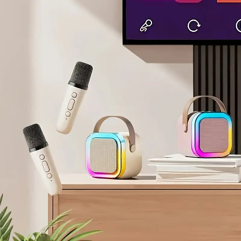 Set Karaoke cu 2 Microfoane și Boxă Portabilă cu Bluetooth și Lumini RGB + CADOU