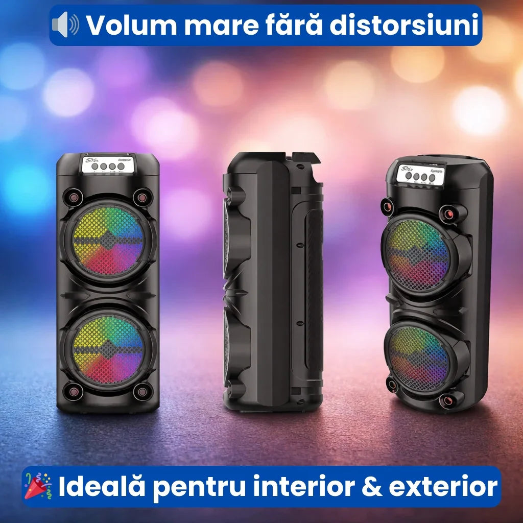 Boxă Portabilă cu Lumini LED + Aparat de Tuns 3 în 1 – Set Promo Cadou